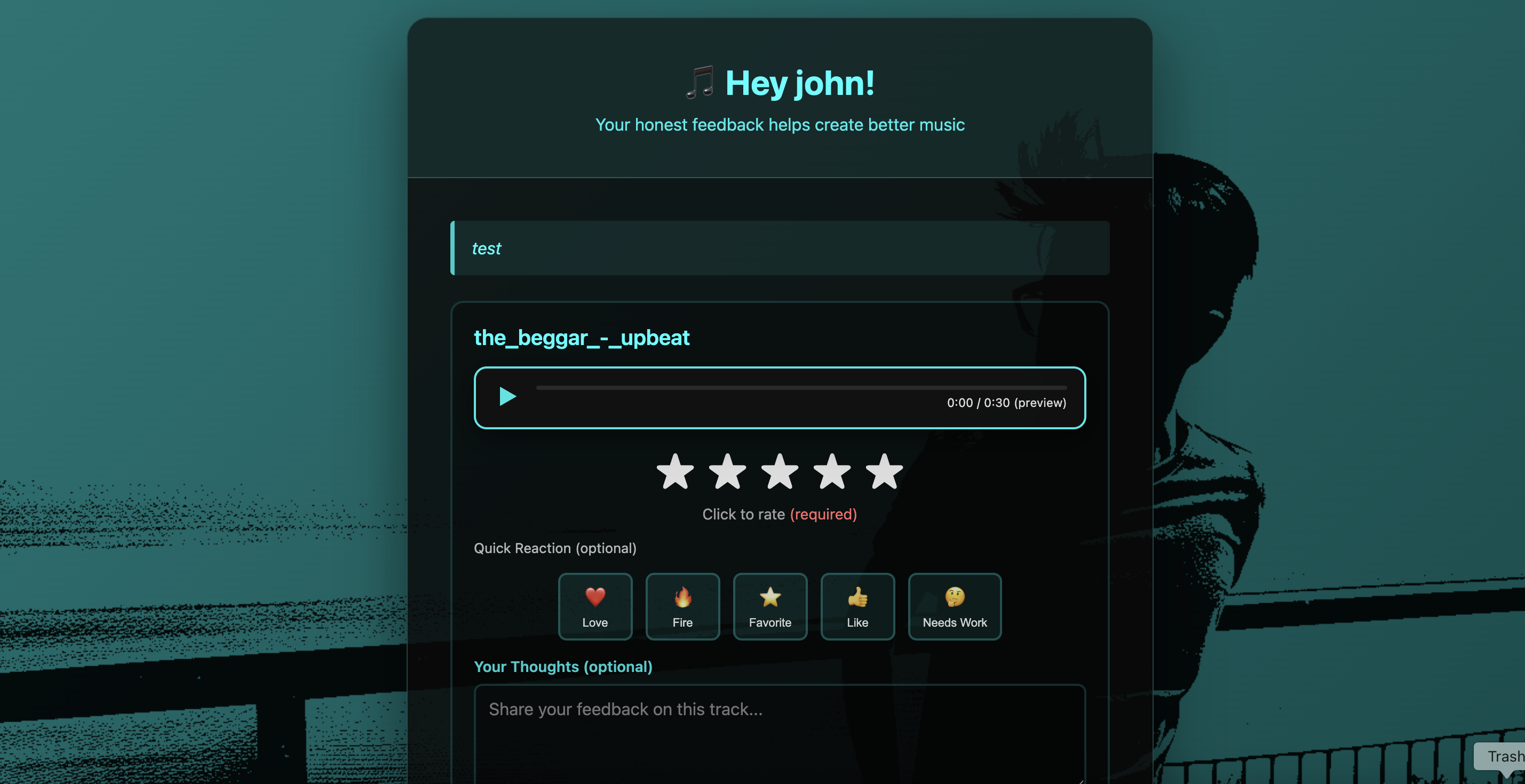 Listener feedback and social sharing interface